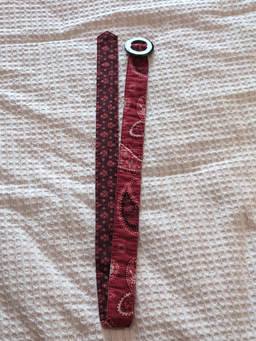 Vera Bradley Reversible Maroon Paisley and Floral Fabric Belt with brown buckle
